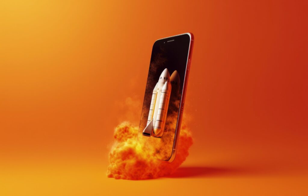 AI image of rocket taking off on phone by CreativeFolks