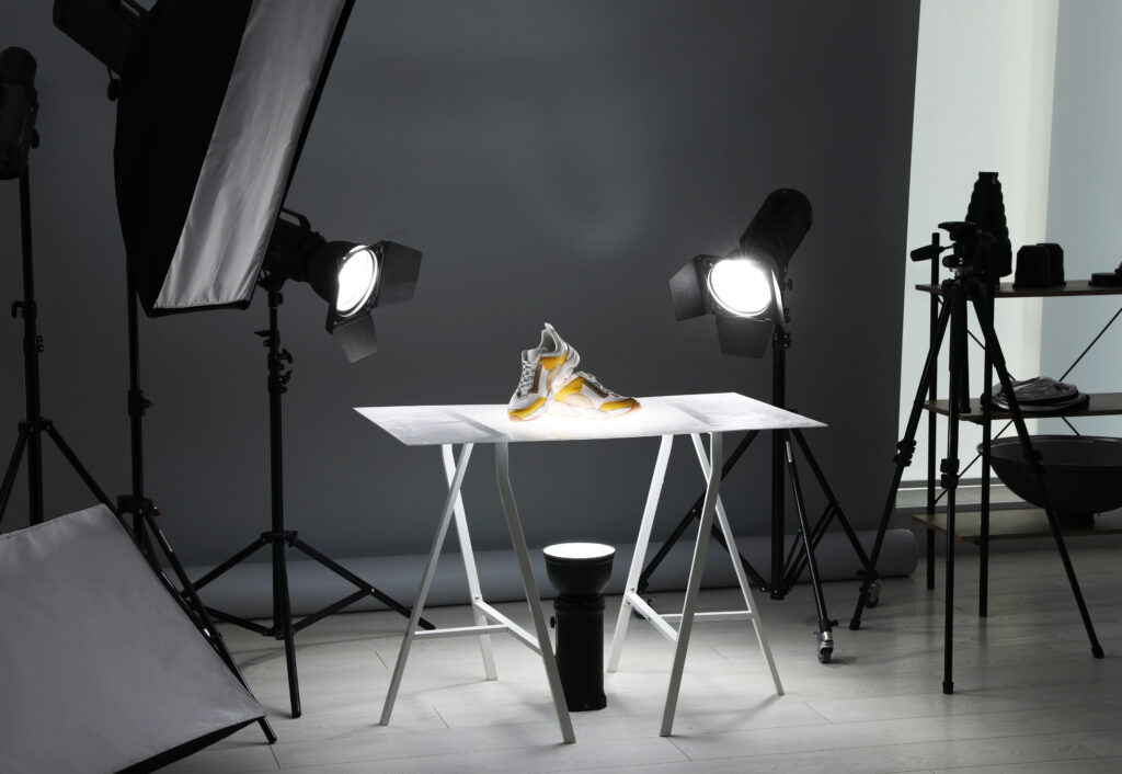 Professional photography equipment prepared for shooting stylish shoes in studio - Product Photography